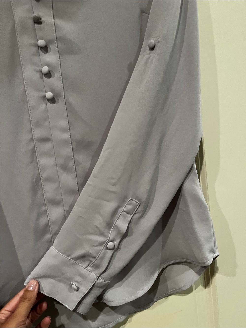 Express Gray V-Neck Button-Front Blouse - Picture 5 of 5